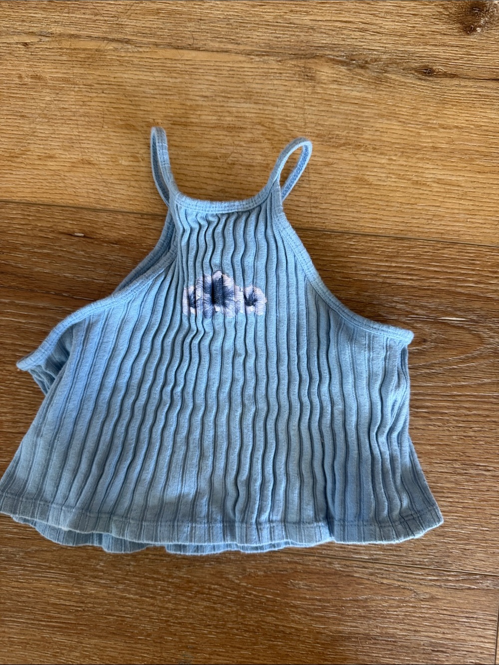 Light Blue Ribbed crop top  with flowerDetail